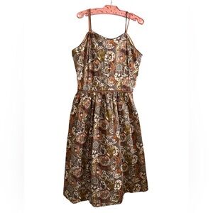 Vintage Brown and Cream Patterned Dress sixties seventies